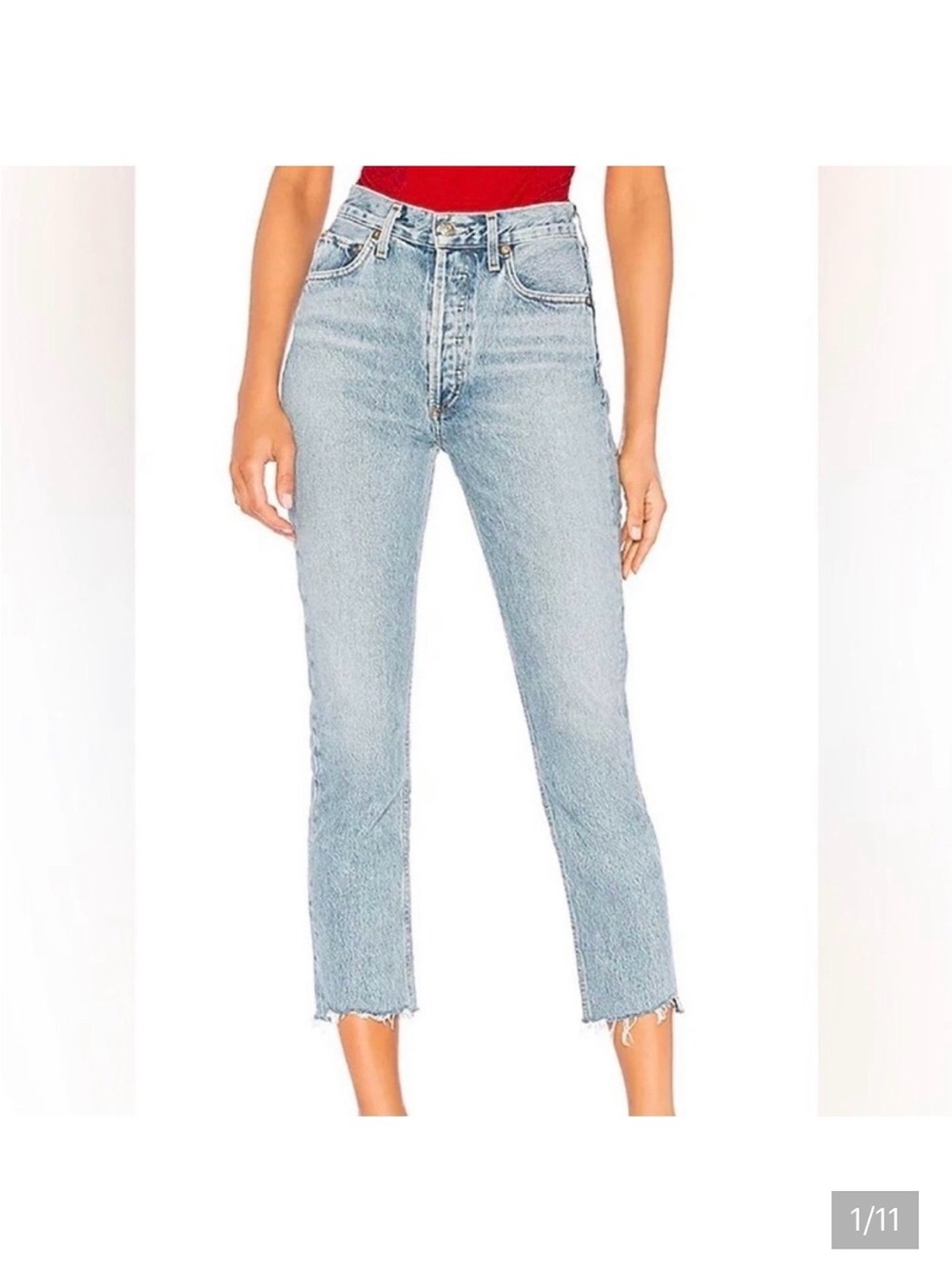 AGOLDE Riley Crop High Rise Straight Jean Size 29 Medium Wash Raw Hem